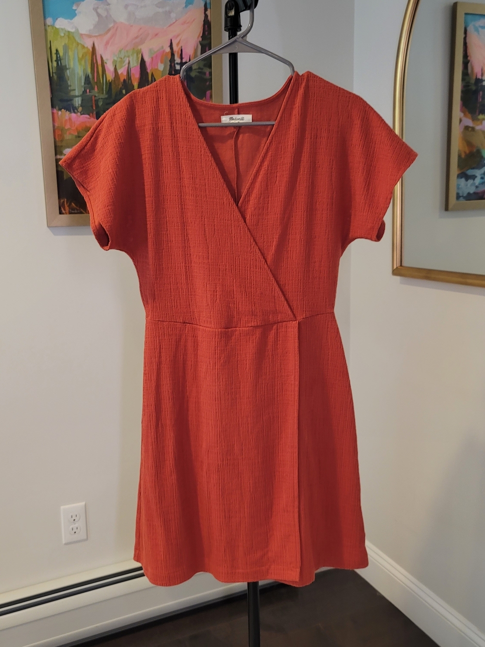 MADEWELL‎ Cross Front Flutter Sleeve Mini Dress Orange Women's Size S